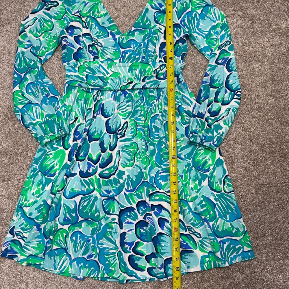 Lilly Pulitzer Fleur Dress Agate Green Lazy River Women Size Large Fit and Flare - Picture 3 of 9